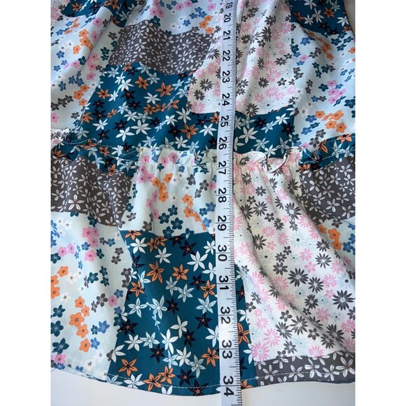 Umgee Floral Patchwork Dress Womens L Multicolor V-Neck Short Sleeve Tiered - Picture 6 of 6
